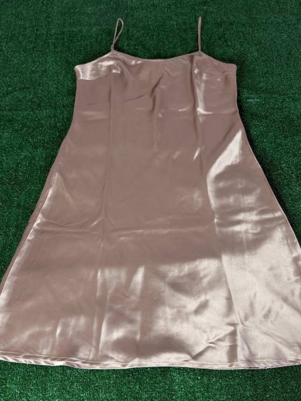 Jessica Howard Gold Satin Spaghetti Strap Slip Dress Y2K Party Midi Size 14